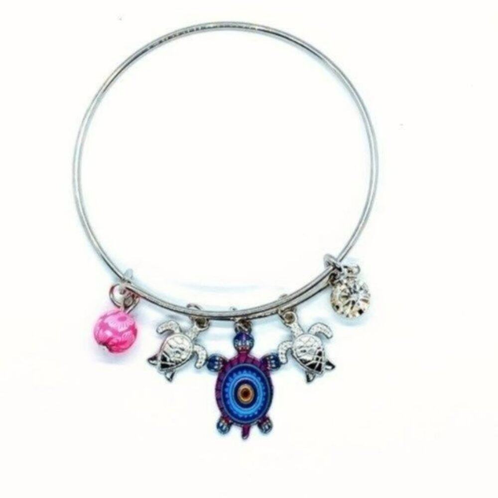 Beaded Sea Turtle Charm Colorful Bangle Bracelet